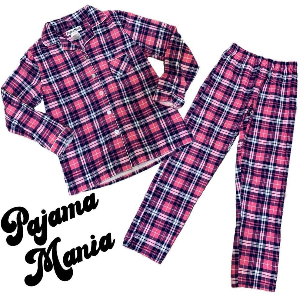 PajamaMania Women's Cotton Flannel Long Sleeve Button-Down Pajamas PJ Set